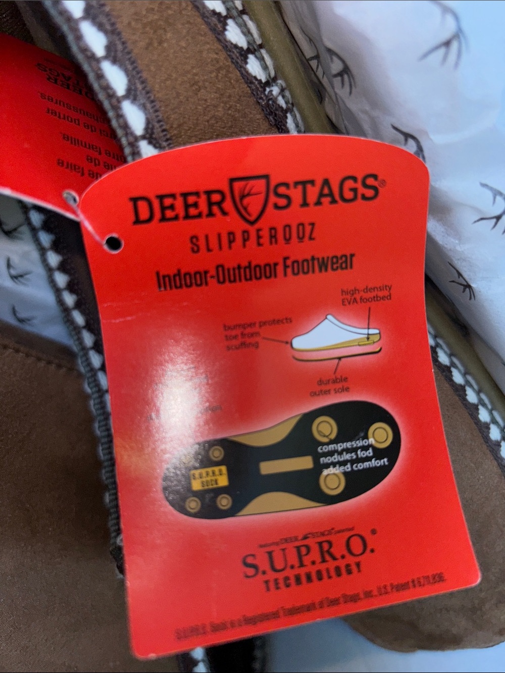 Deer Stags Chestnut Slip-On Indoor-Outdoor Slippers, M9 W11 - Picture 4 of 4